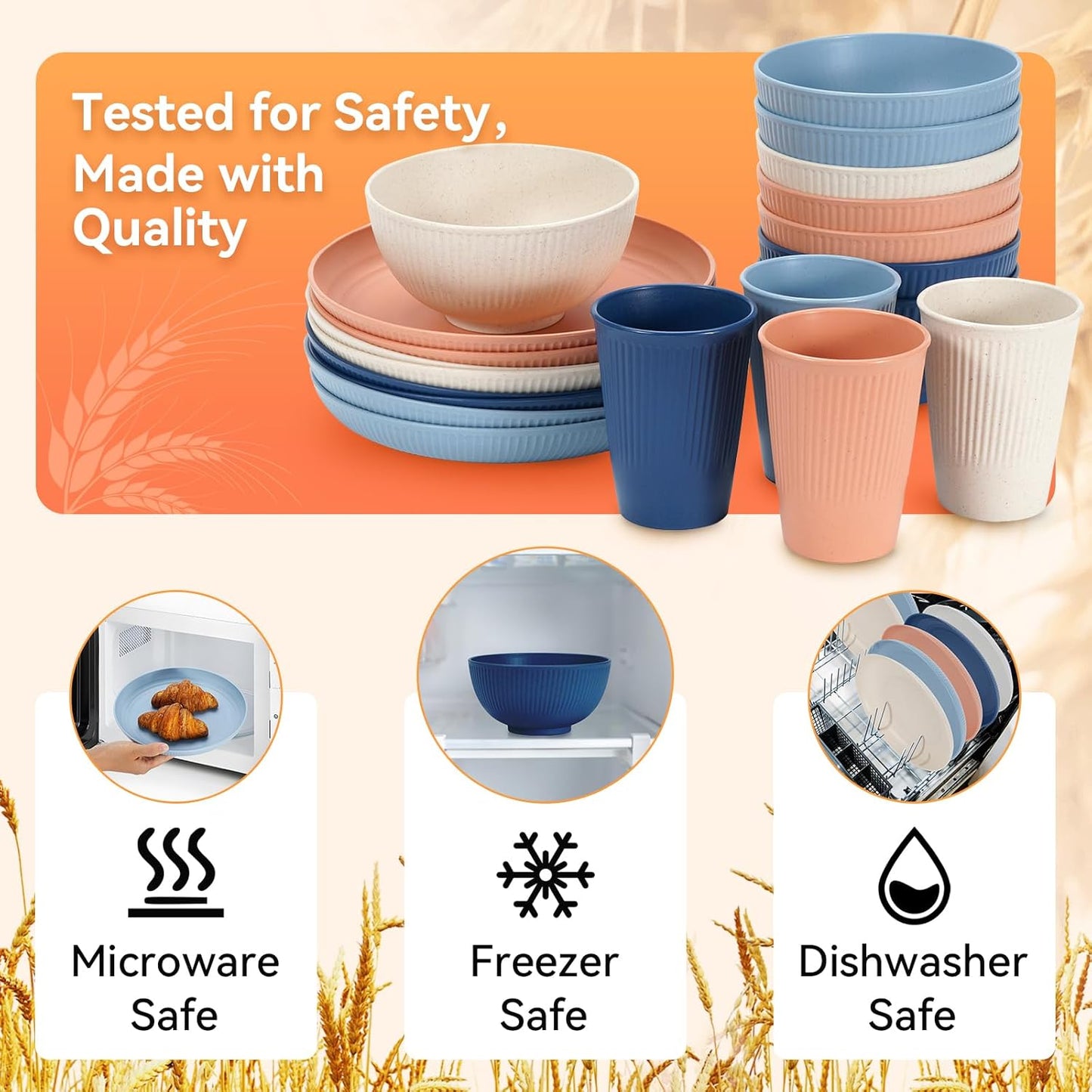 48-Piece Unbreakable Dinnerware Set – Plates, Bowls, Cups & Utensils for 6