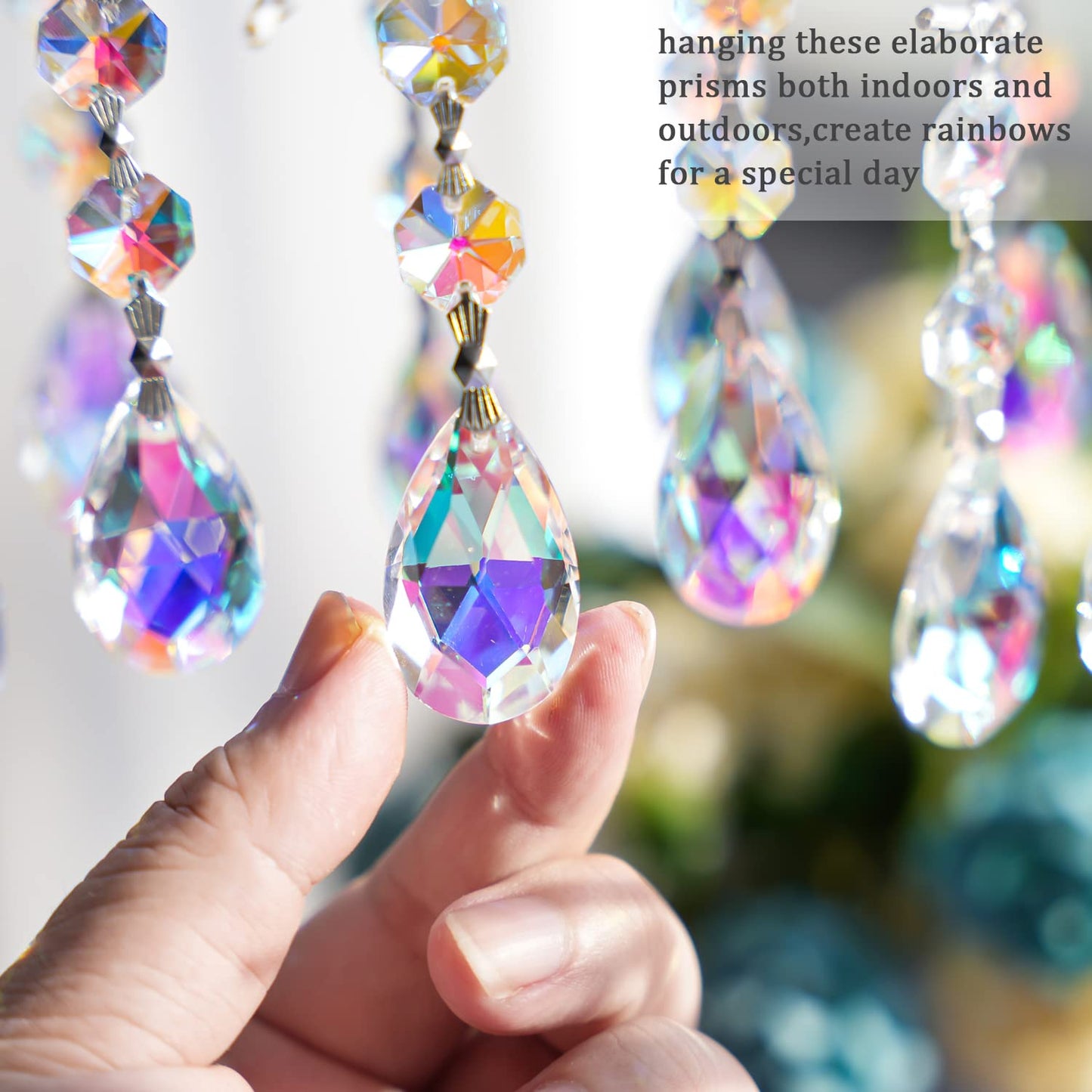 20pcs 38mm Suncatcher Teardrop Chandelier Prisms Crystal Pendants,Colorful Teardrop Crystals for Chandeliers,Glass Prisms Sun Catcher for Chandeliers with Hooks