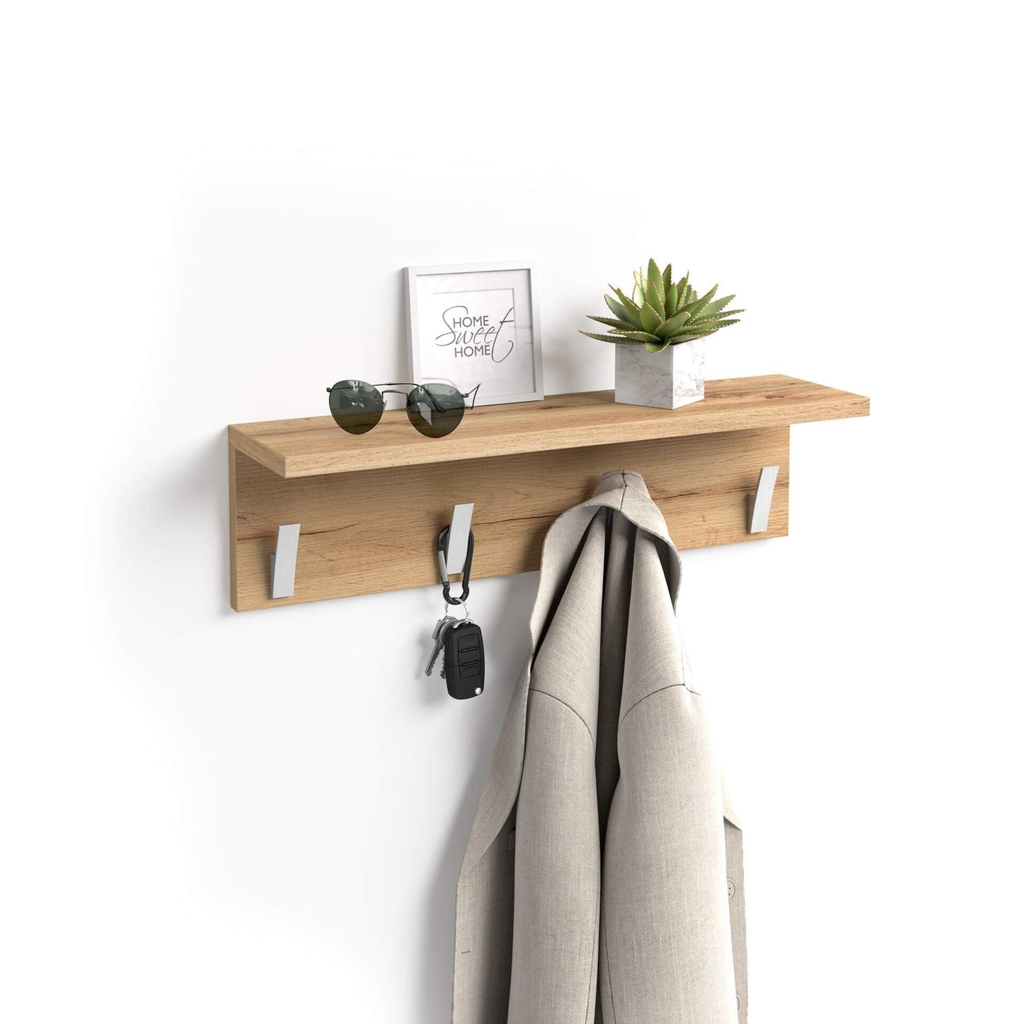 Mobili Fiver, Wall coat hanger, Rachele, 23.62 in, Concrete Effect, Black, 23.6" x 5.9" x 6.6 ", Laminate-finished/Aluminium, Coat Rack for Bathroom, Bedroom, Entrance, Italian Furniture