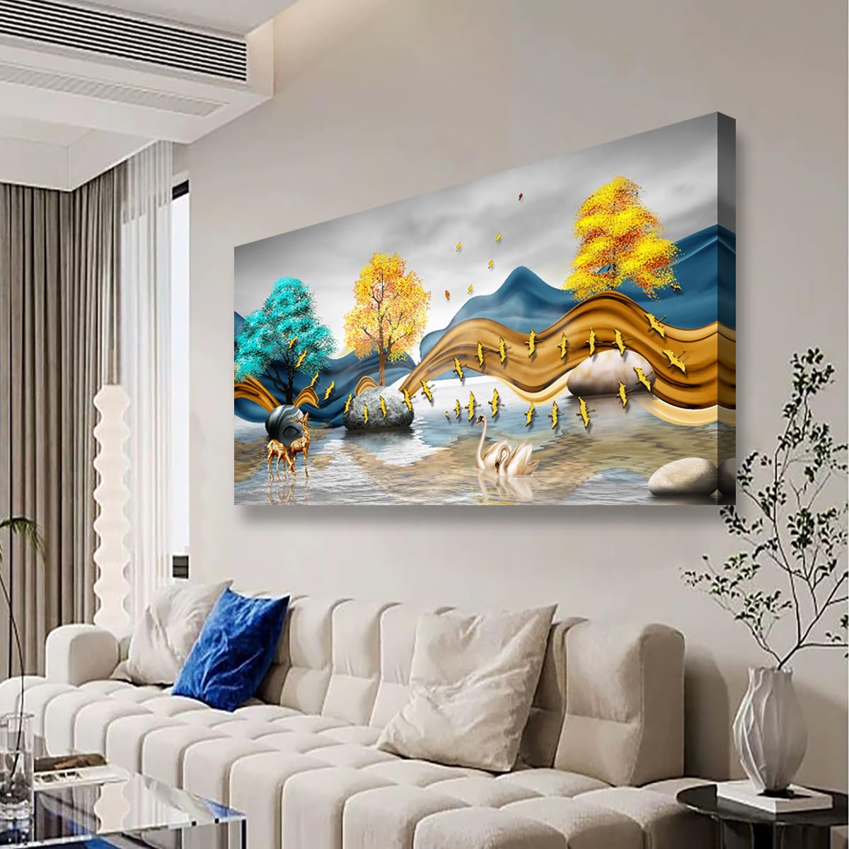 Golden Lotus Pictures Canvas Wall Art for Living room Office Bedroom Wall Decor,Flowers Wall Art Print Paintings Modern Abstract Oil Painting Artwork Waterproof Ready to Hang-20x40inch