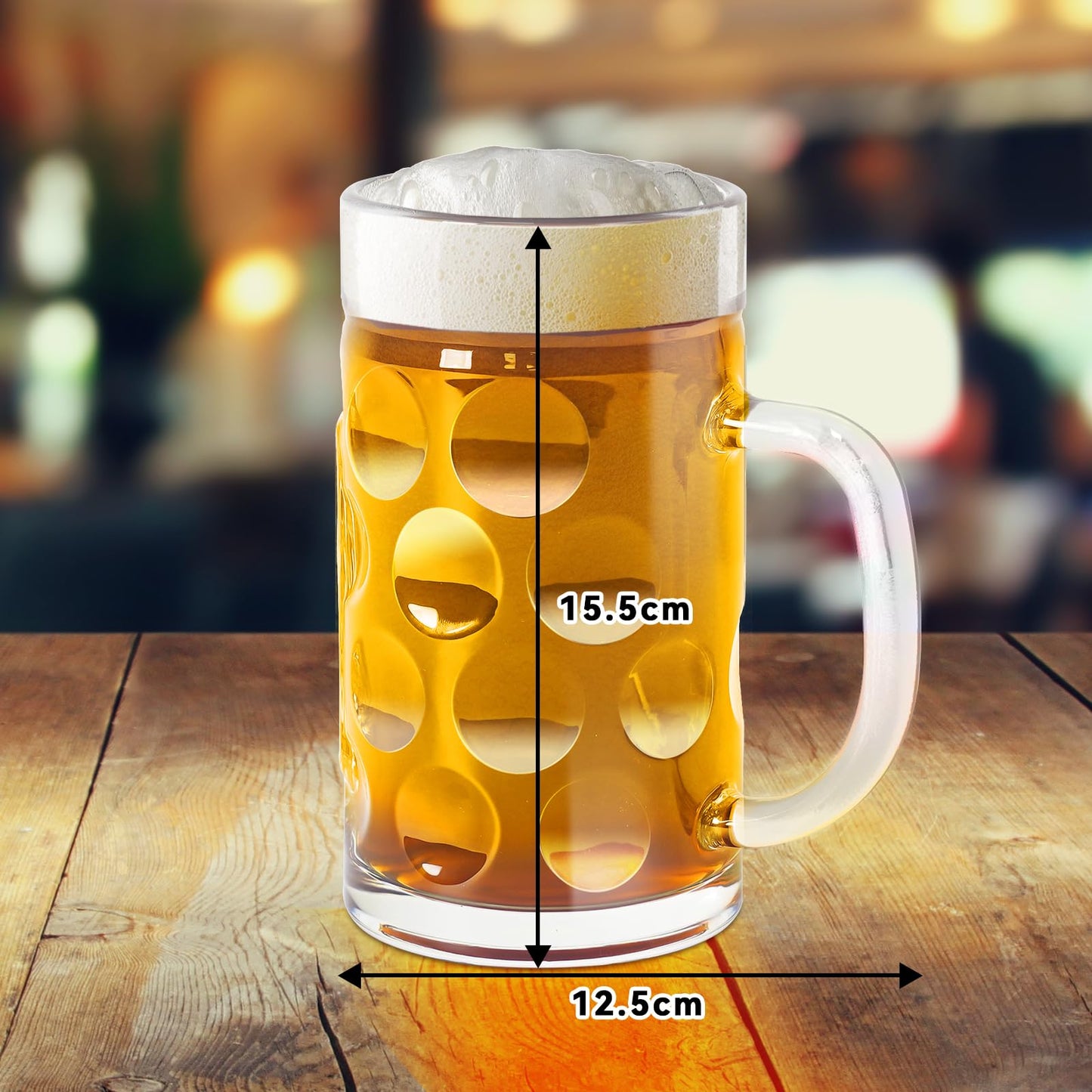 Chopes à bière de 20 oz, grands verres à bière allemands transparents avec poignée pour hommes, lot de 2 