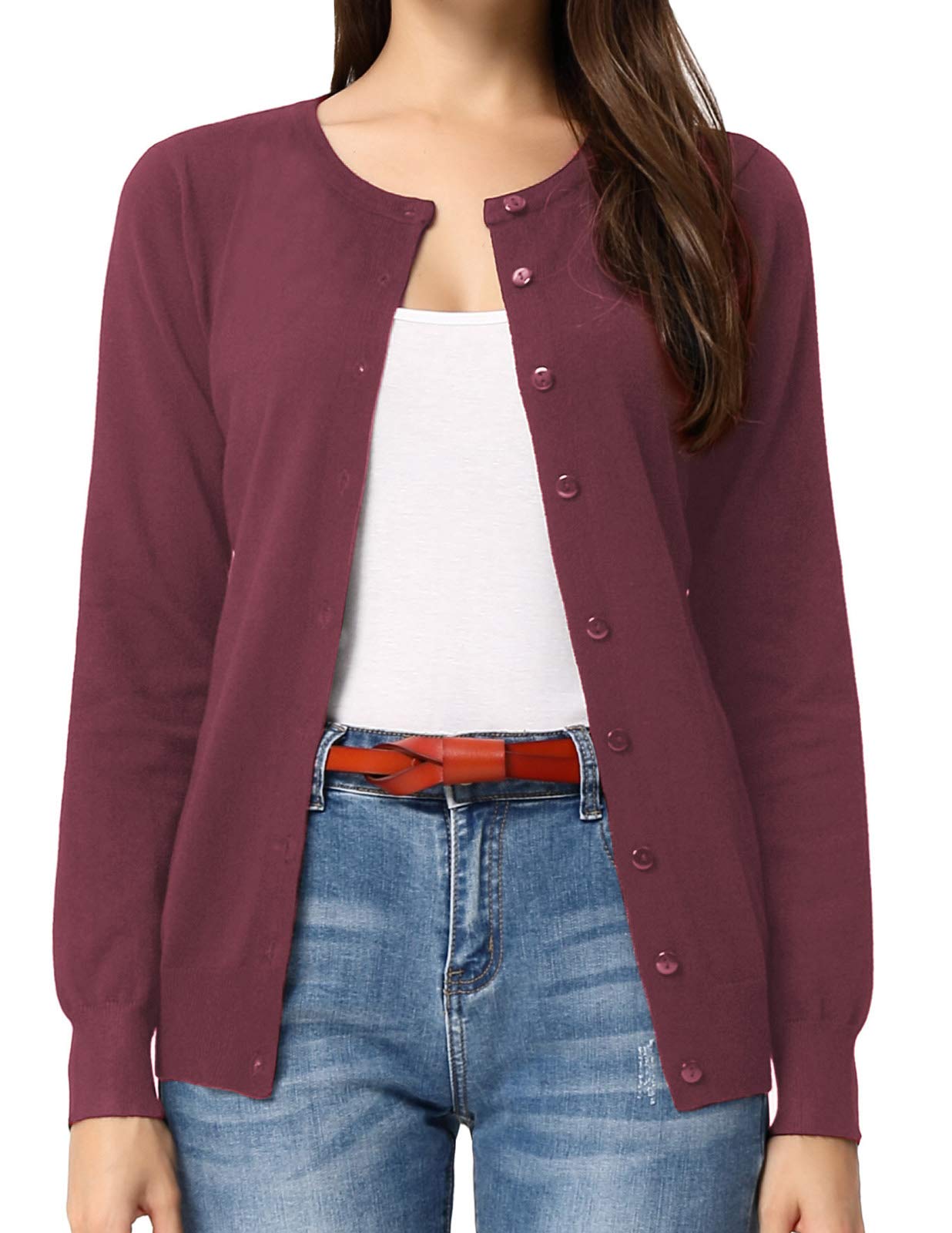 GRACE KARIN Cardigan en tricot à manches longues et col ras du cou pour femme