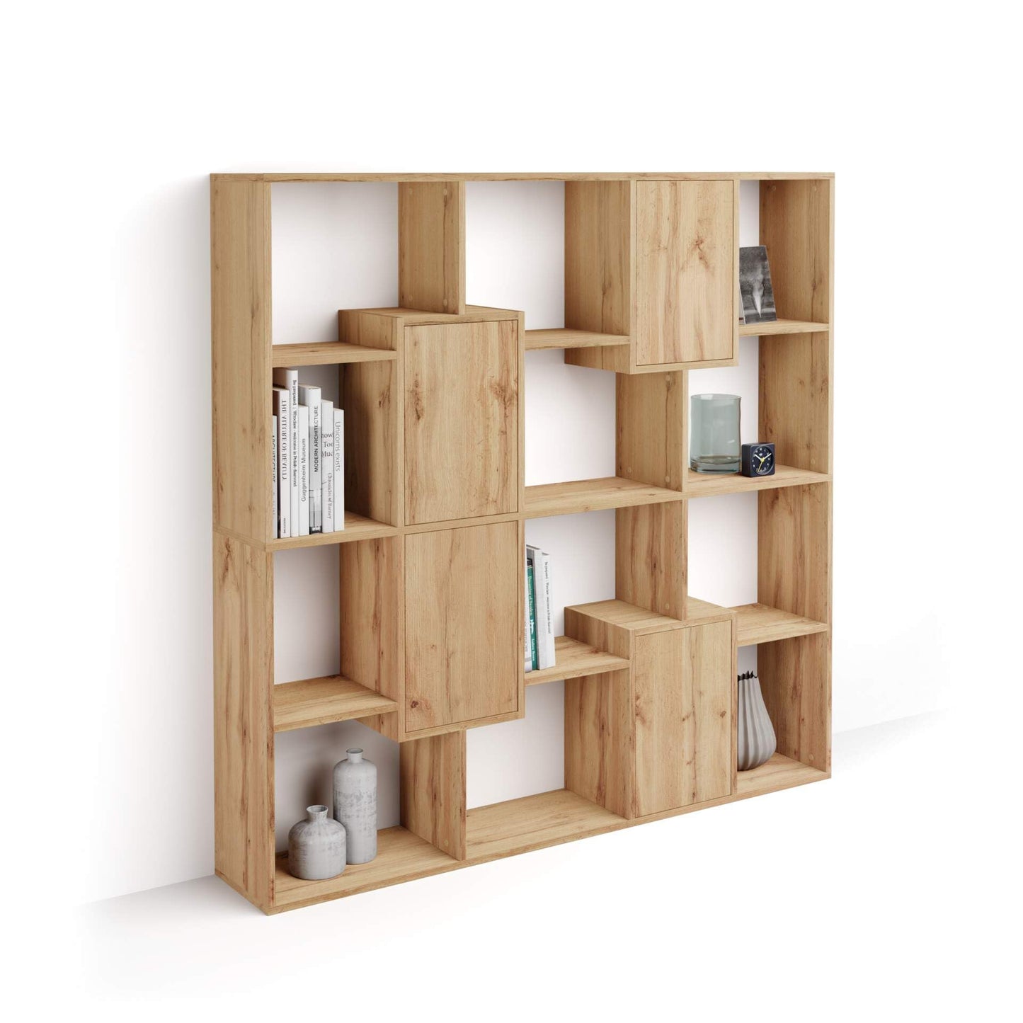 Mobili Fiver, Iacopo XS Bücherregal (63,31 x 31,5 Zoll), rustikale Eiche, Aufbewahrungsbücherregal, modernes Bücherregal für Wohnzimmer, Büro, italienische Möbel 