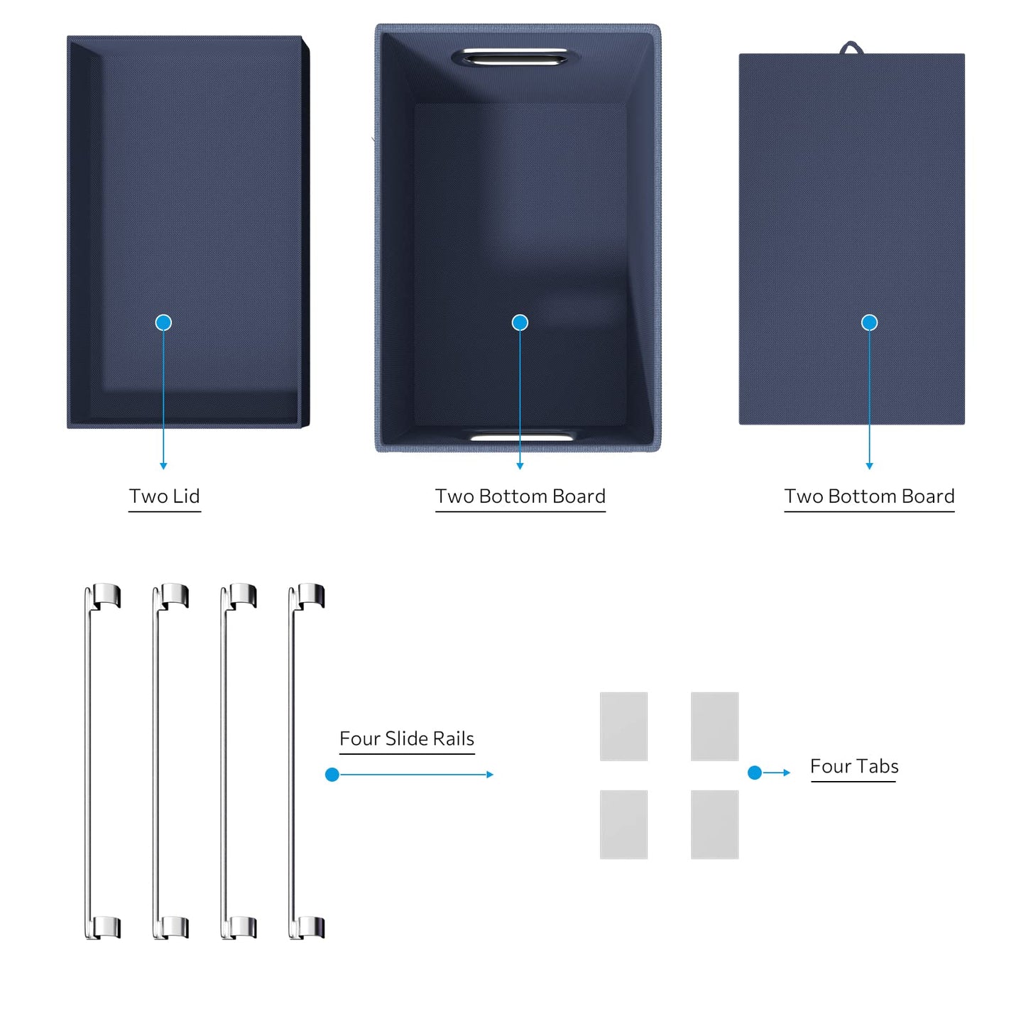 Hängeregistraturbox mit Deckel, 2er-Set, Aufbewahrungsboxen für Aktenordner, zusammenklappbarer dekorativer Aktenschrank aus Leinen für Büro/Zuhause (35,6 x 23,5 x 27,6 cm) (Marineblau) 