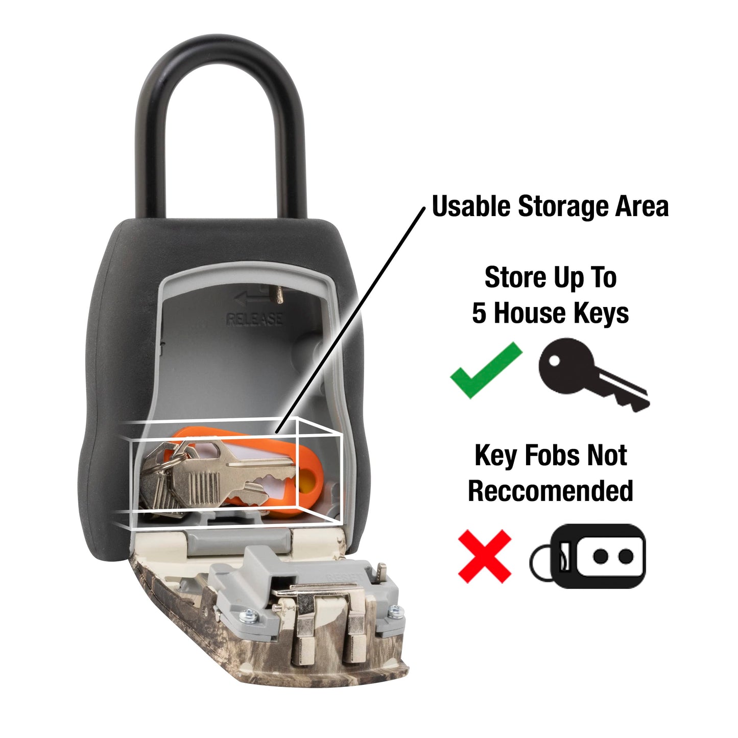 Master Lock Key Lock Box, Outdoor Lock Box for House Keys, Key Safe with Combination Lock, 5 Key Capacity, 5400EC, Black