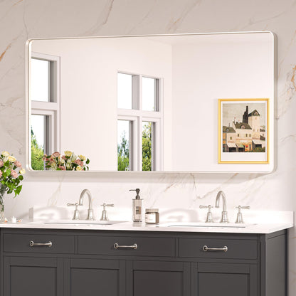 Keonjinn Black Mirror for Bathroom Sink, 24 x 30 Inch Sandblasted Finish Aluminum Wall Mirrors, Matte Black Rectangle Farmhouse Mirror with Shatterproof HD Tempered Glass, Anti-Rust Metal Frame