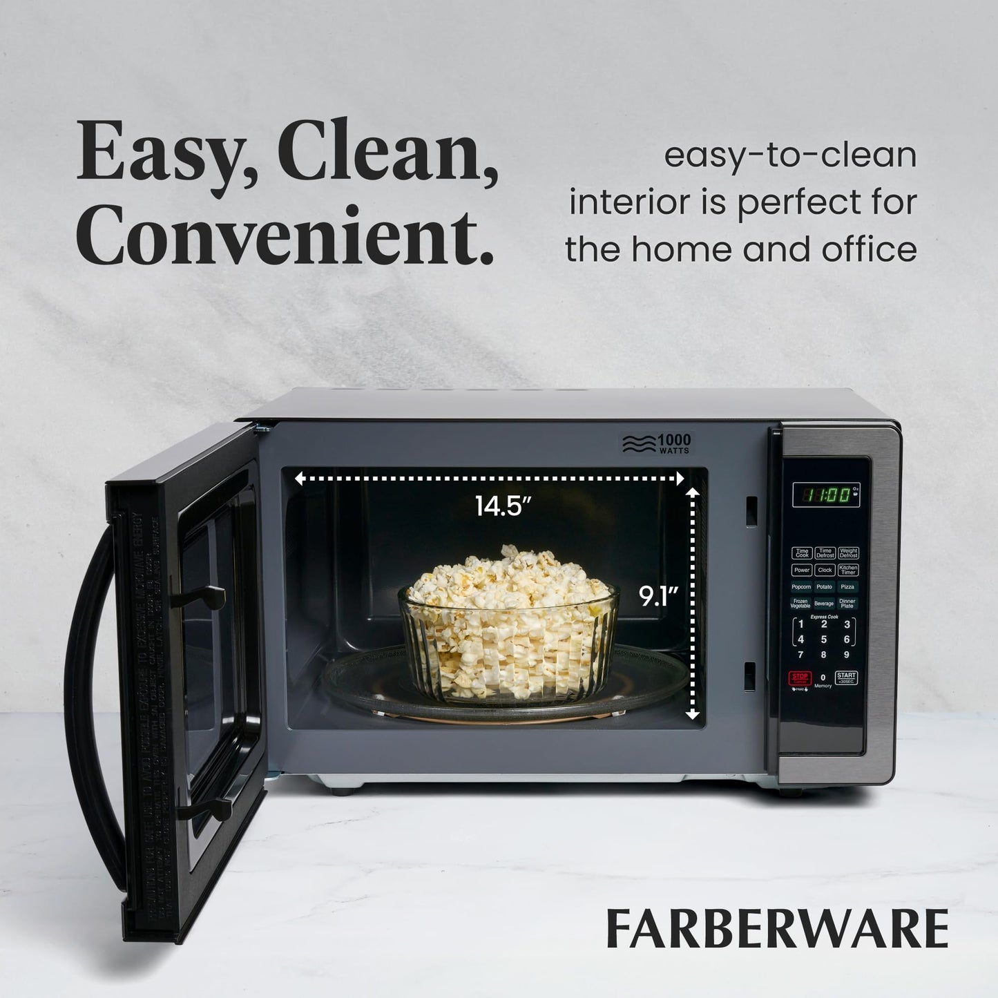 Farberware Countertop Microwave 1000 Watts, 1.1 cu ft - Microwave Oven With LED Lighting and Child Lock - Perfect for Apartments and Dorms - Easy Clean Metallic Red