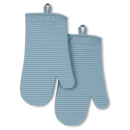 KITCHENAID Ribbed Soft Silicone Oven Mitt 2-Pack Set, Matte Black, 7.5"x13"