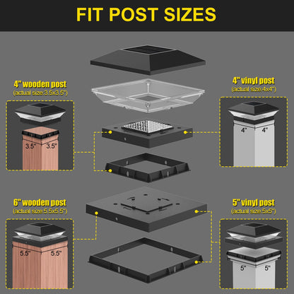 T-SUN Solar Post Cap Lights, 6 Pack – Warm & Cool White, Waterproof, Fits 4x4/5x5/6x6 Posts
