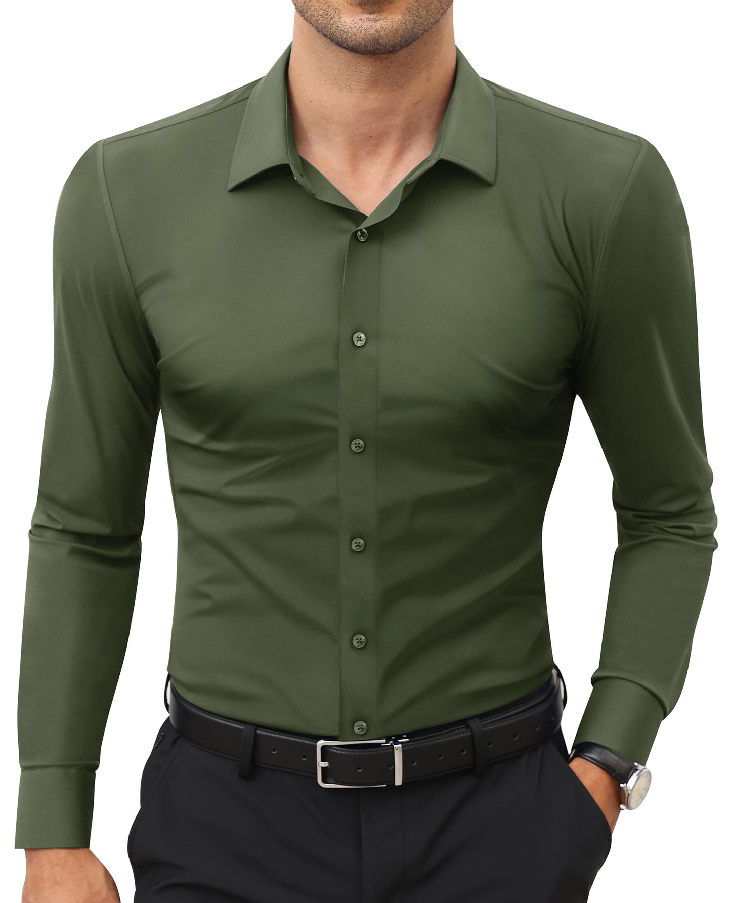 Stretch Mens Dress Shirts Long Sleeve Slim Fit Dress Shirts for Men Muscle Fit Wrinkle Free Button Down Shirt