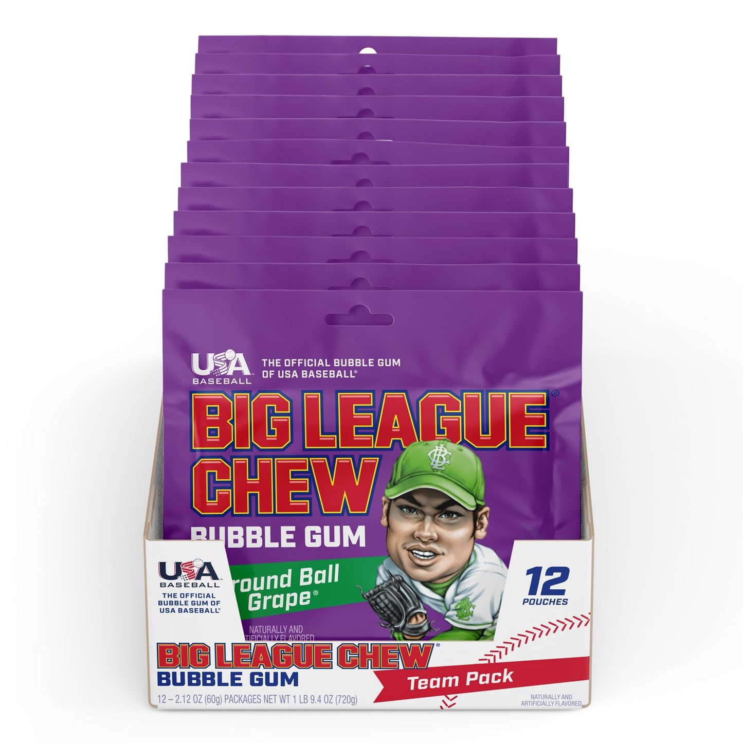 Big League Chew Outta Here Original Bubble Gum – klassischer Ballpark-Geschmack | Perfekt für Baseballspiele, Teams, Imbissbuden, Partys und mehr | Packung mit 12 Beuteln (je 2,12 oz)