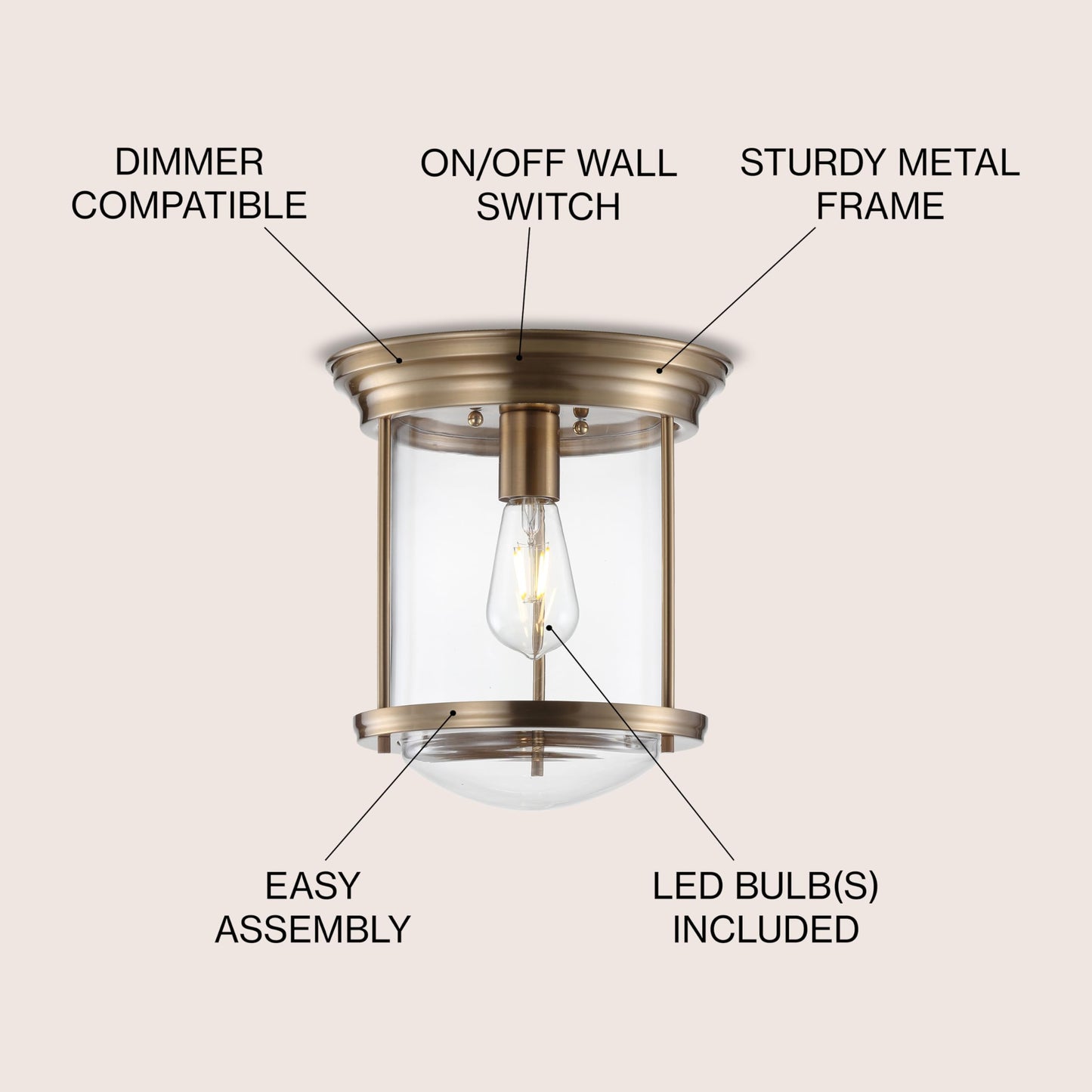 JONATHAN Y JYL7440B Savannah 10,25" LED-Deckenleuchte aus Metall/Glas, traditionell, Übergangsstil, dimmbar, 2700 K, gemütliches warmes Licht, Küche, Flur, Badezimmer, Treppenhaus, geölte Bronze 