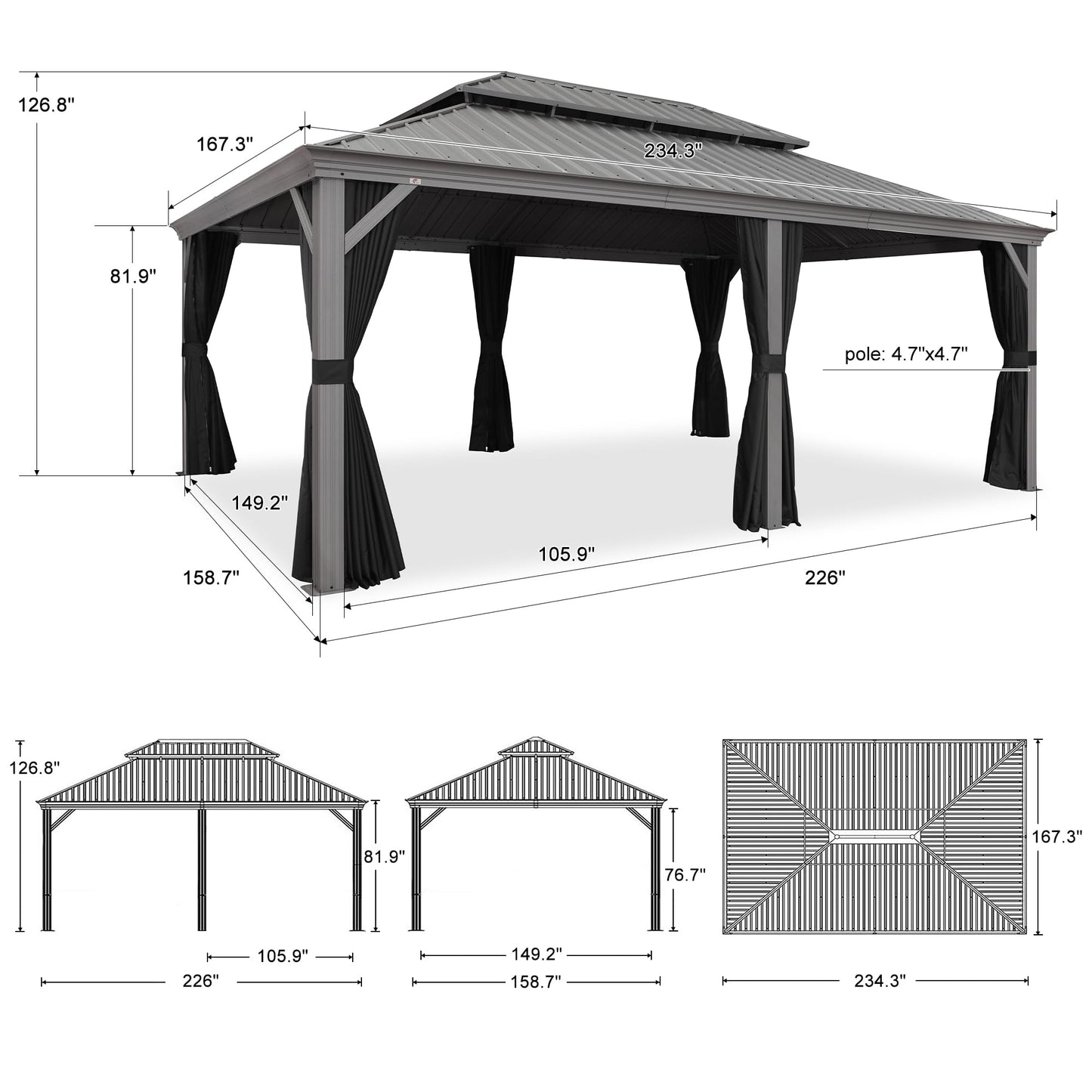 PURPLE LEAF 14' x 20' Patio Hardtop Gazebo with Light Metal Roof Heavy Duty Wind Resistance Outdoor Permanent Large Pavilion Gazebo for Patio Deck and Garden, Netting and Curtains Included, Light Grey