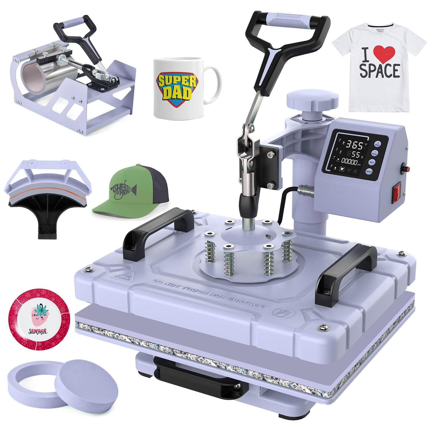 Slendor 5 in 1 Heat Press Machine 12x15 Inch T-Shirt Pressing Machine 360° Swing Away Sublimation Heat Press Digital Heat Transfer with 11OZ Tumbler Press, Multifunction Combo for Hat Cap Mug Plate