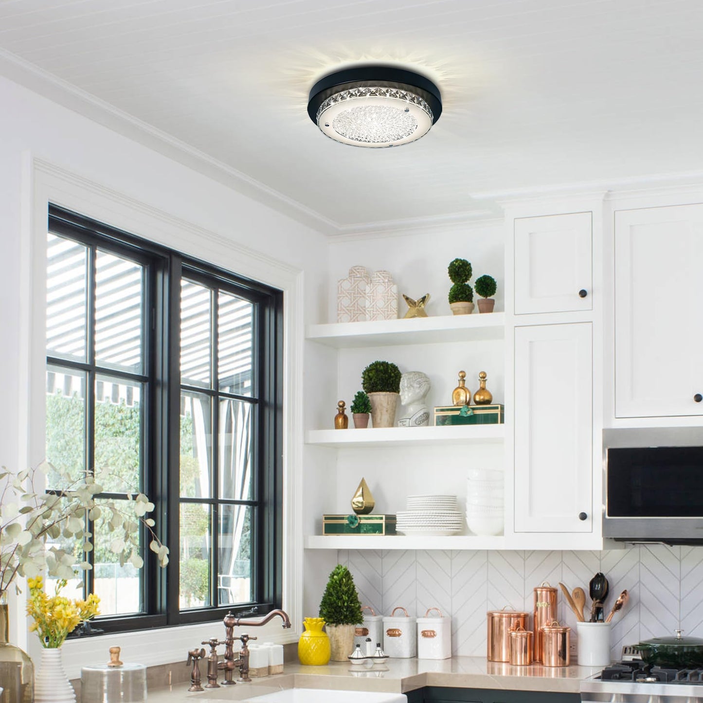 Black Crystal Flush Mount Ceiling Light – Modern Dimmable LED