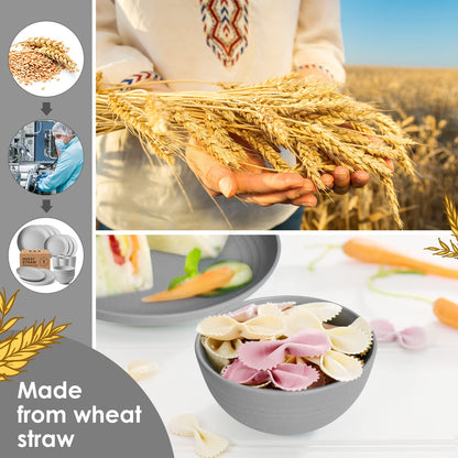 Teivio 16-Piece Wheat Straw Dinnerware Set – Grey | Plates, Bowls, Cups, Unbreakable, Service for 4