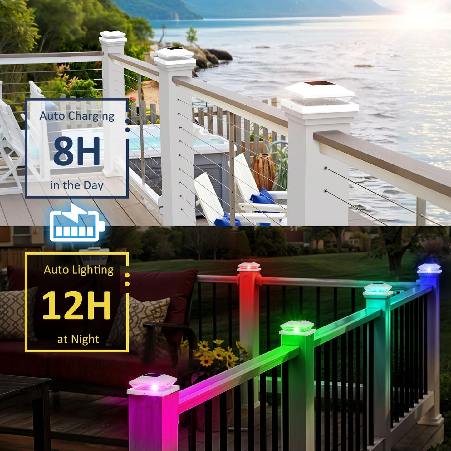 T-SUN Solar Post Cap Lights, 6 Pack – Warm & Cool White, Waterproof, Fits 4x4/5x5/6x6 Posts