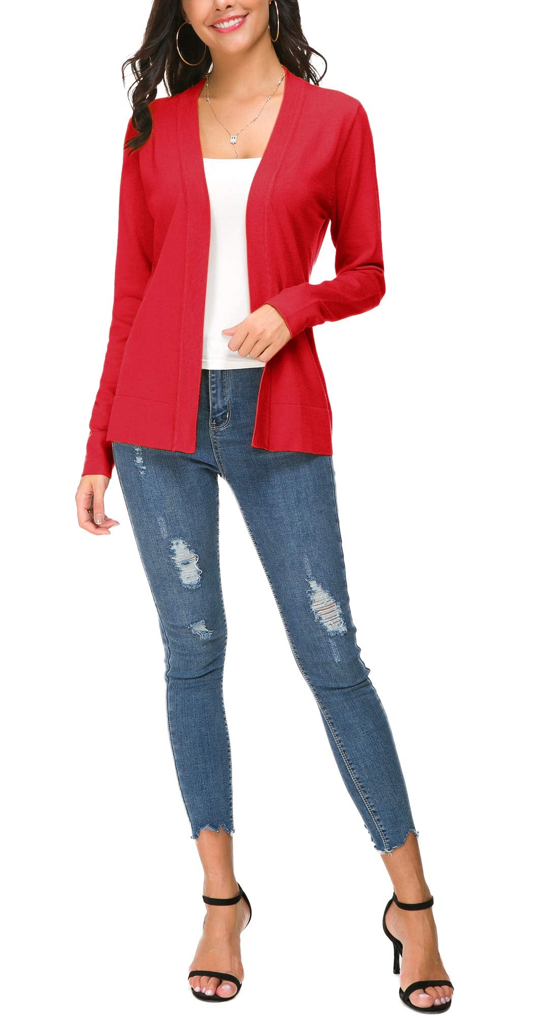 Cardigan en tricot ouvert sur le devant pour femme, manteau à manches longues