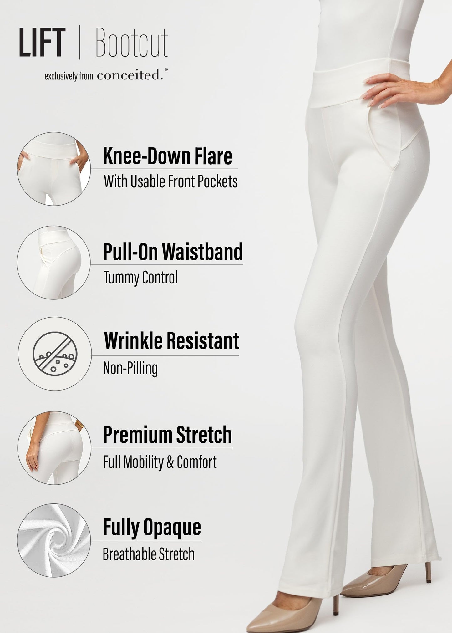 Conceited Dress Pants Women - Stretchy - Tummy Control - All Day Comfort Wear to Work - Womens Pants in Regular and Plus Size