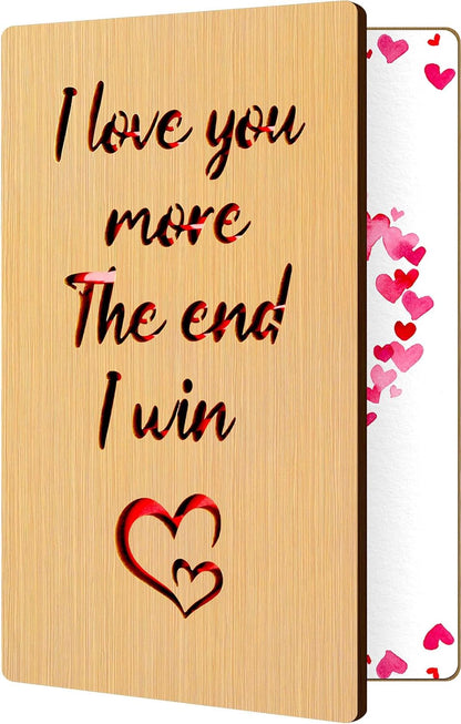 Wooden Valentines Day Card for Her Him, Romantic Wood Happy Valentines Day Gifts for Husband Wife Girlfriend Boyfriend, Wooden Valentine Greeting Card