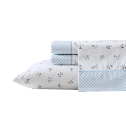 Laura Ashley - Sheet Set, Breathable Cotton Percale Bedding with Matching Pillowcases, Soft Home Decor