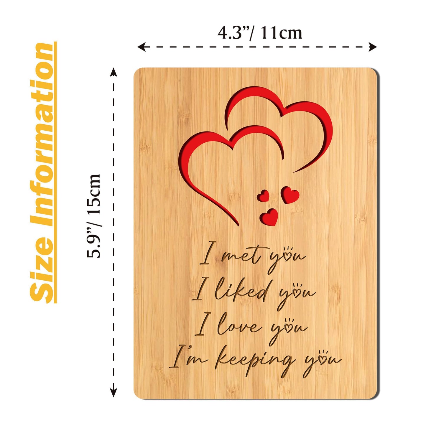 Cartes de vœux en bois de bambou faites à la main avec des cœurs Amour pour femme mari petite amie elle lui amis anniversaire mariage utilisation durable 