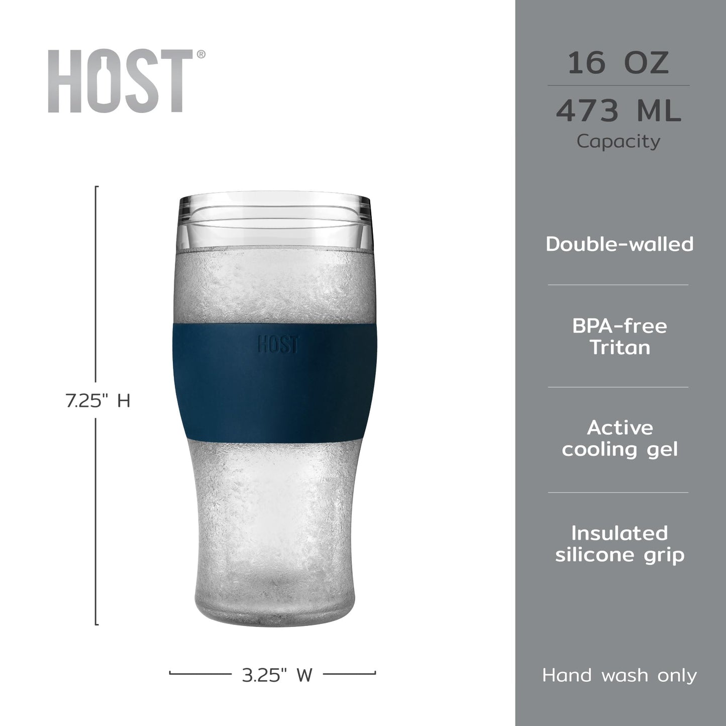 Host Freeze, Frozen Mugs, Freezable Pint Set, Beer Keep Your Drinks Cold, Double Walled Insulated Glasses, Tumbler for Iced Coffee, 16oz, Set of 2, Black