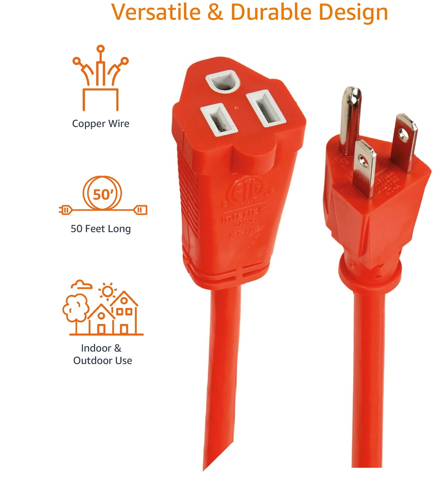 3-Prong Vinyl Indoor/Outdoor Extension Cord – 13A, 125V