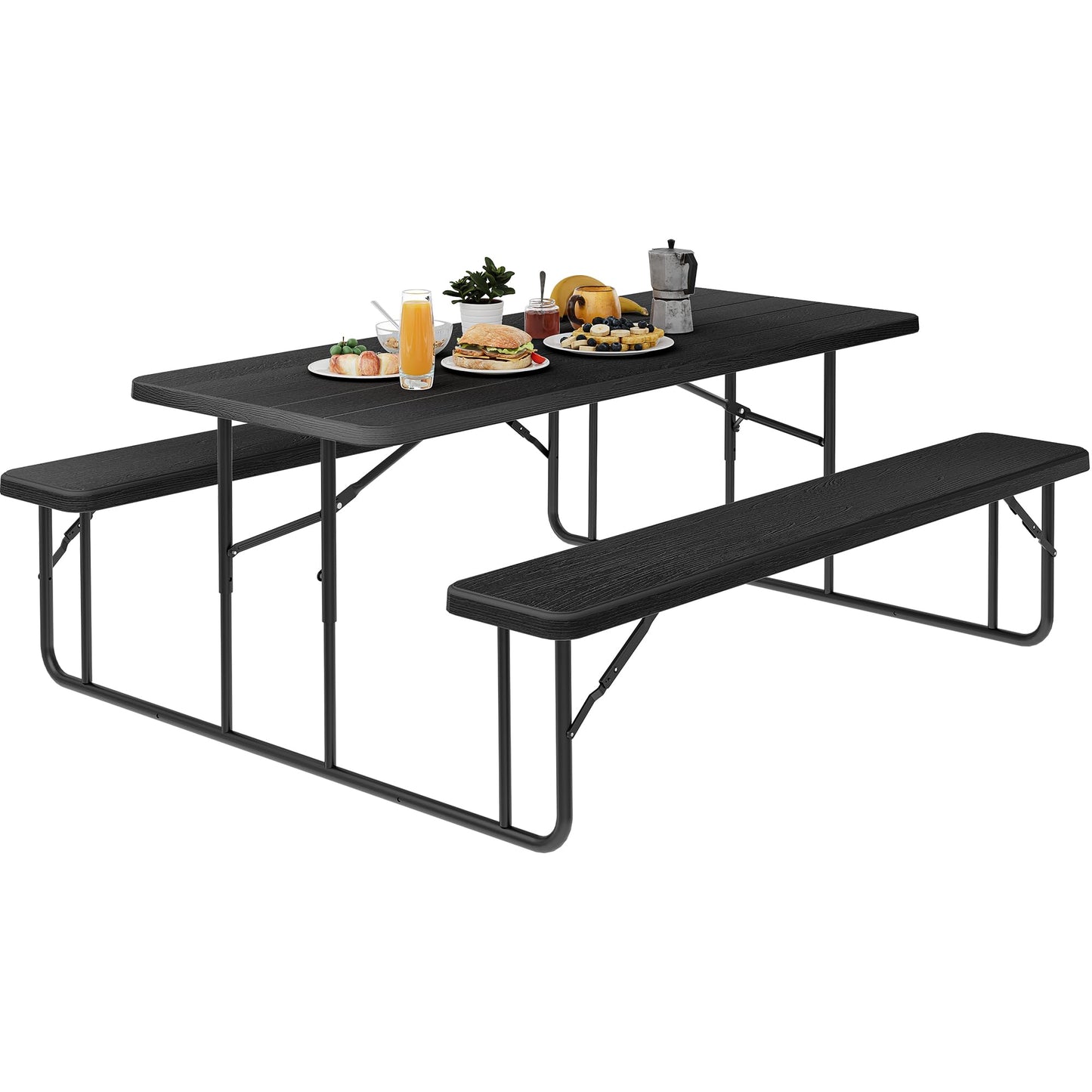 YITAHOME Table de pique-nique d'extérieur de 1,8 m avec plateau en bois, cadre en acier robuste et ouverture pour parapluie, table de pique-nique robuste idéale pour la cour, le patio, les rassemblements sur la pelouse, marron clair 