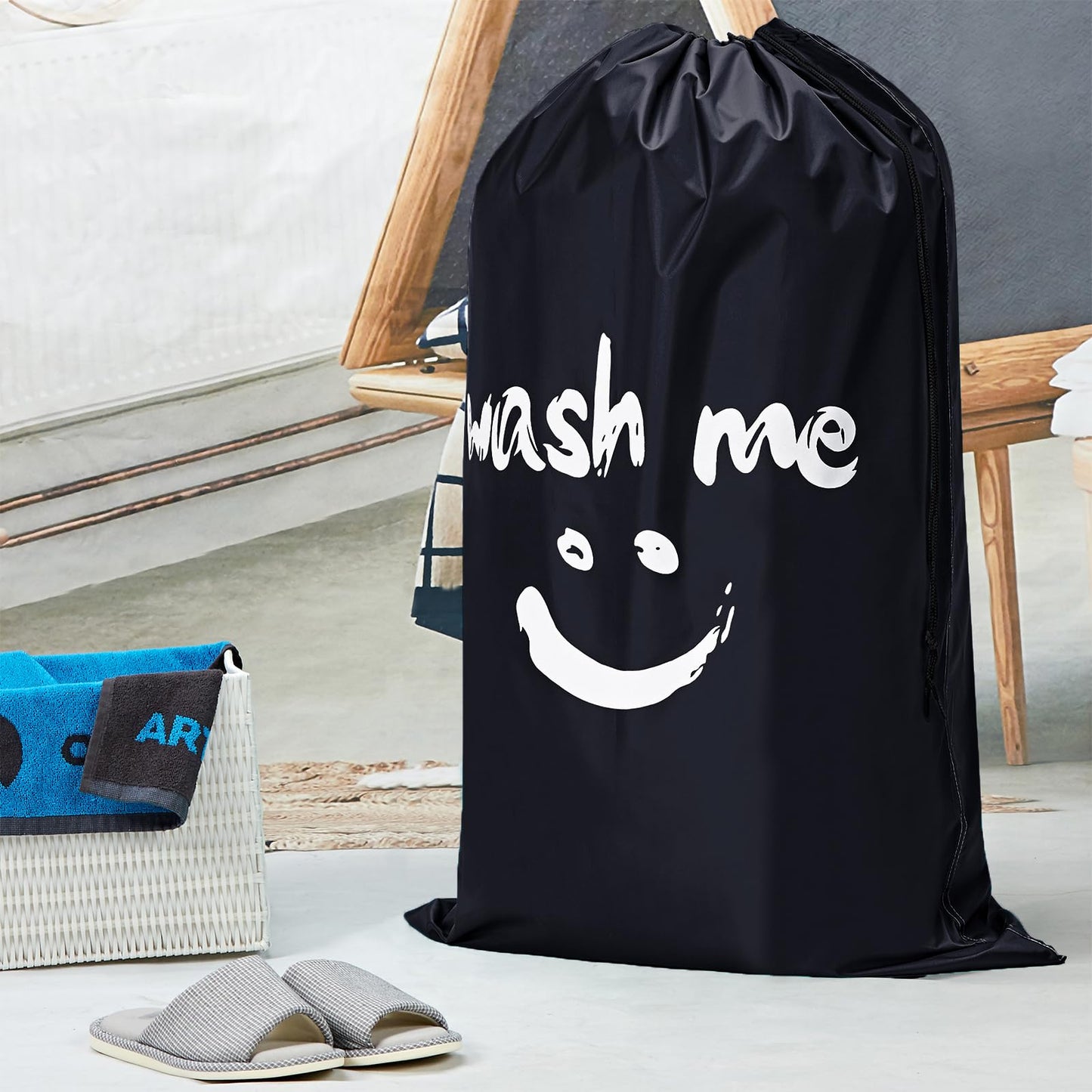 HOMEST 2er-Pack XL-Wäschebeutel „Wash Me“ für unterwegs, Organizer für schmutzige Kleidung, groß genug für 4 Ladungen Wäsche, passt problemlos in einen Wäschekorb oder Wäschekorb 