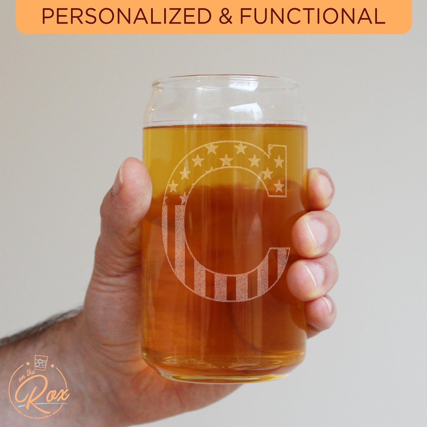 Monogram Beer Glasses for Men (A-Z) 16 oz - Engraved Beer Gifts for Men Brother Son Dad Neighbor - Unique Christmas Gifts for Him - Personalized Drinking Gift Beer Glass Mugs (J)