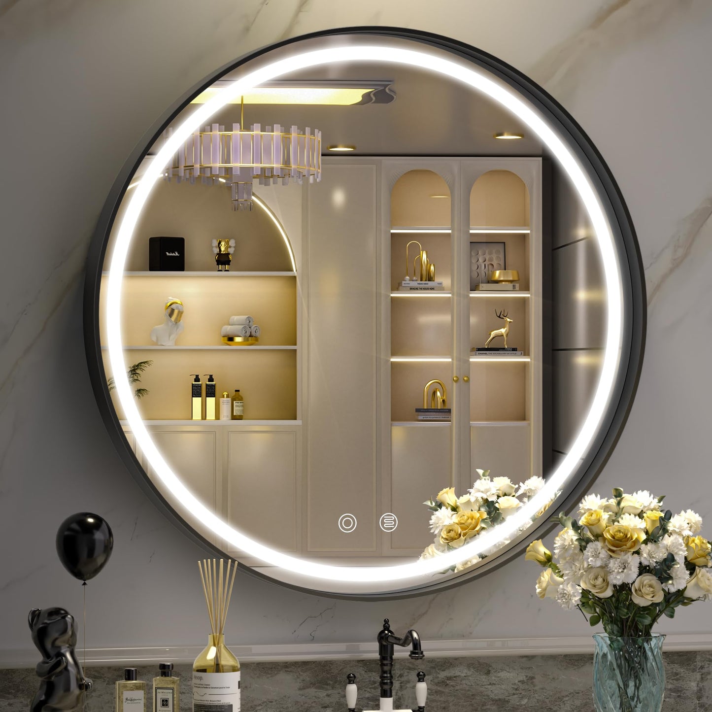 Hasipu Wall Mirrors Decorative, 40" Mirror Wall Decor, Beveled Edge Frameless Wall Mount Round Mirror for Living Room