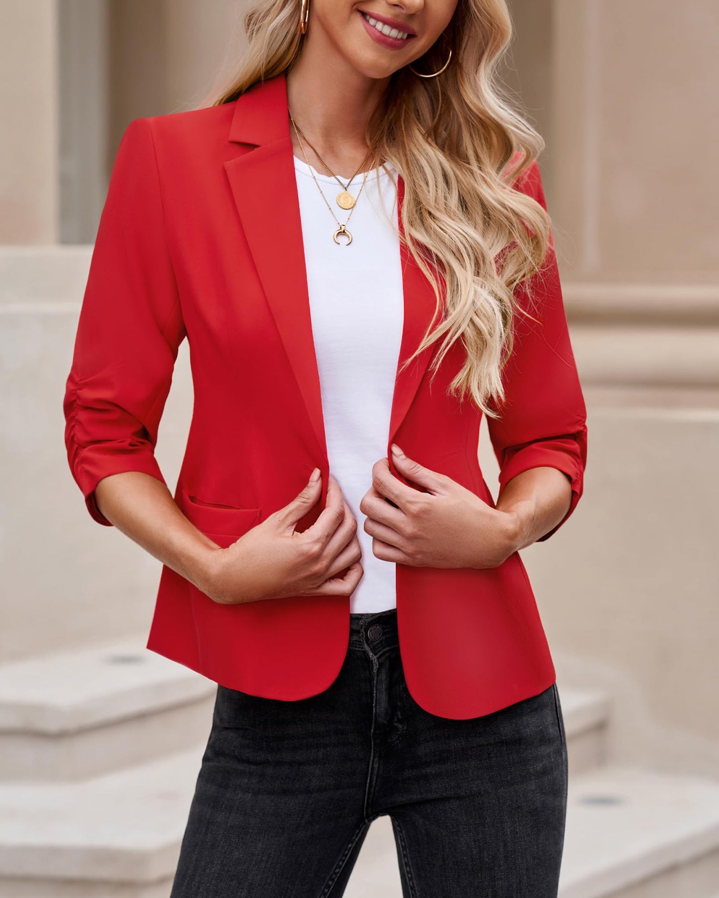 LookbookStore Blazer für Damen Anzugjacken Eleganter Blazer mit 3/4-Ärmeln Business-Casual-Outfits für die Arbeit