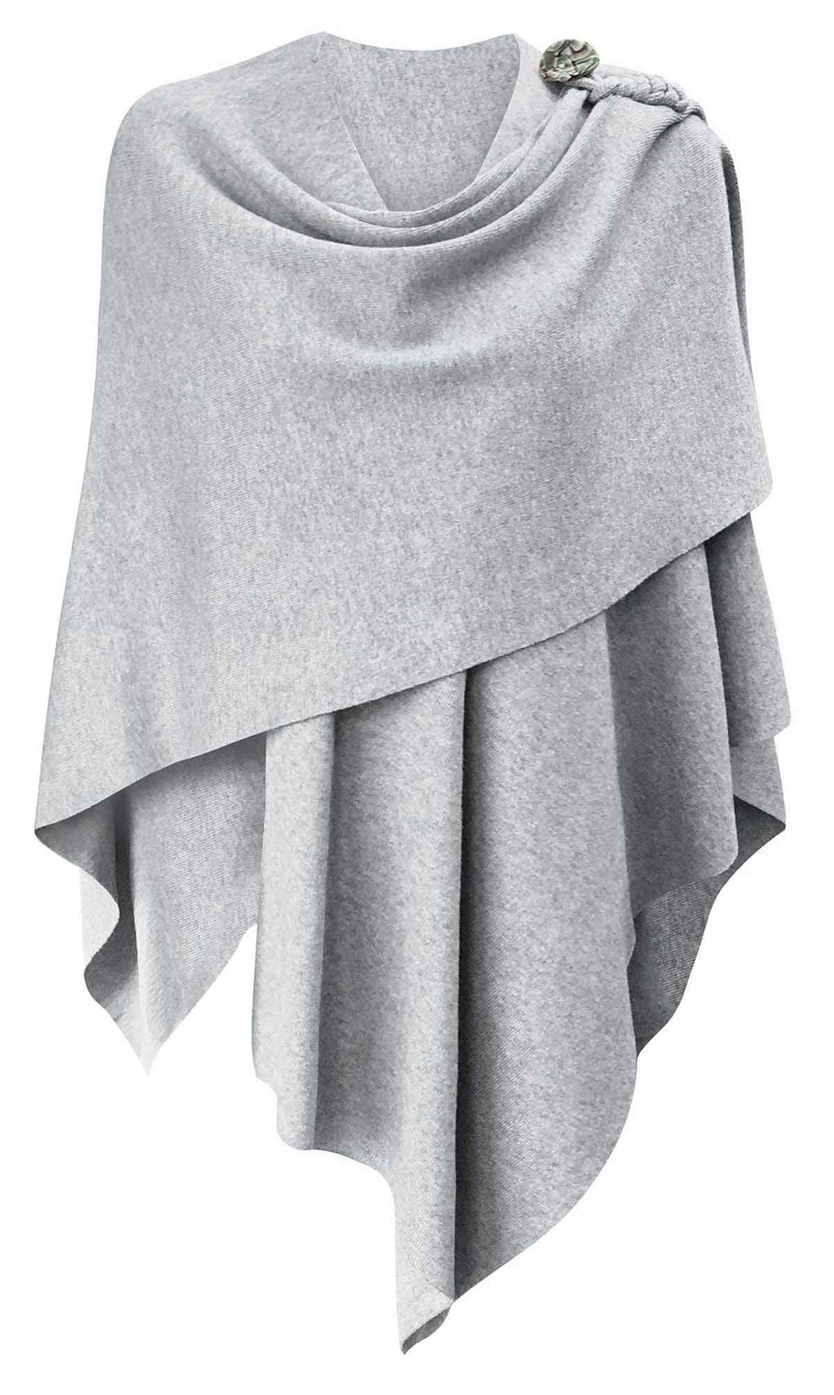 PULI Femmes Grand Poncho Croisé Sur Le Devant Pull Enveloppant Topper Tricoté Élégant Châles Cape pour l'Automne Hiver