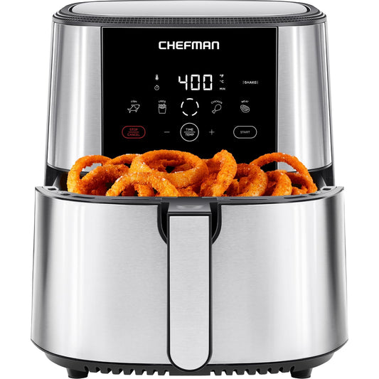 Chefman TurboFry® Touch Air Fryer, XL 8-Qt Family Size, One-Touch Digital Control Presets, French Fries, Chicken, Meat, Fish, Nonstick Dishwasher-Safe Parts, Automatic Shutoff, Stainless Steel