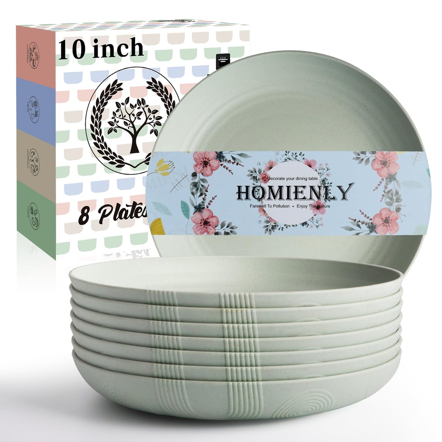 Homienly Wheat Straw Dinner Plates – Unbreakable set of 8