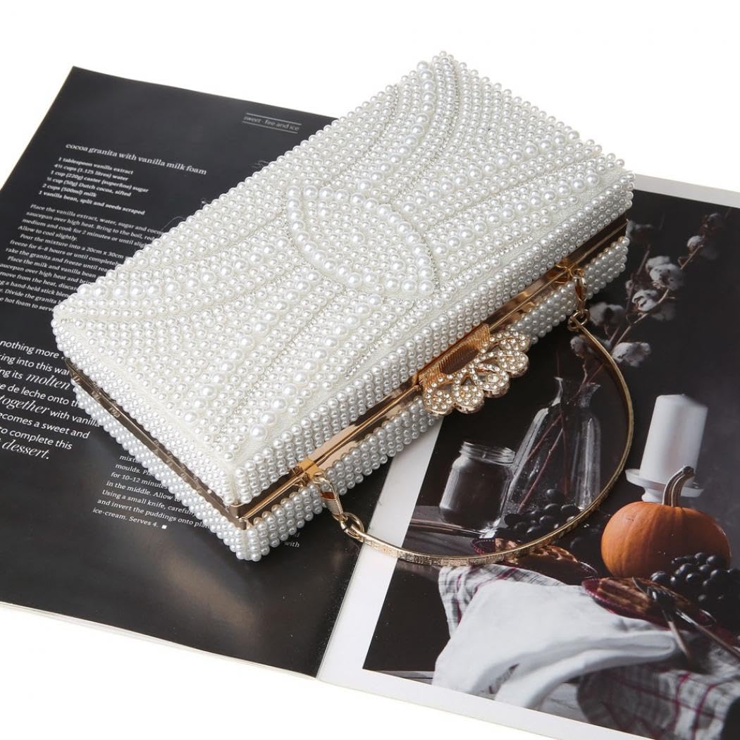 jessie Evening Bags and Clutches, Women's Beaded Evening Handbags Cocktail Prom Bridal Pearl Clutch Purses for Women Wedding