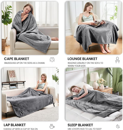 Luxe Heated Throw – 50x60 Ultra-Soft Sherpa & Flannel Electric Blanket (Gray)