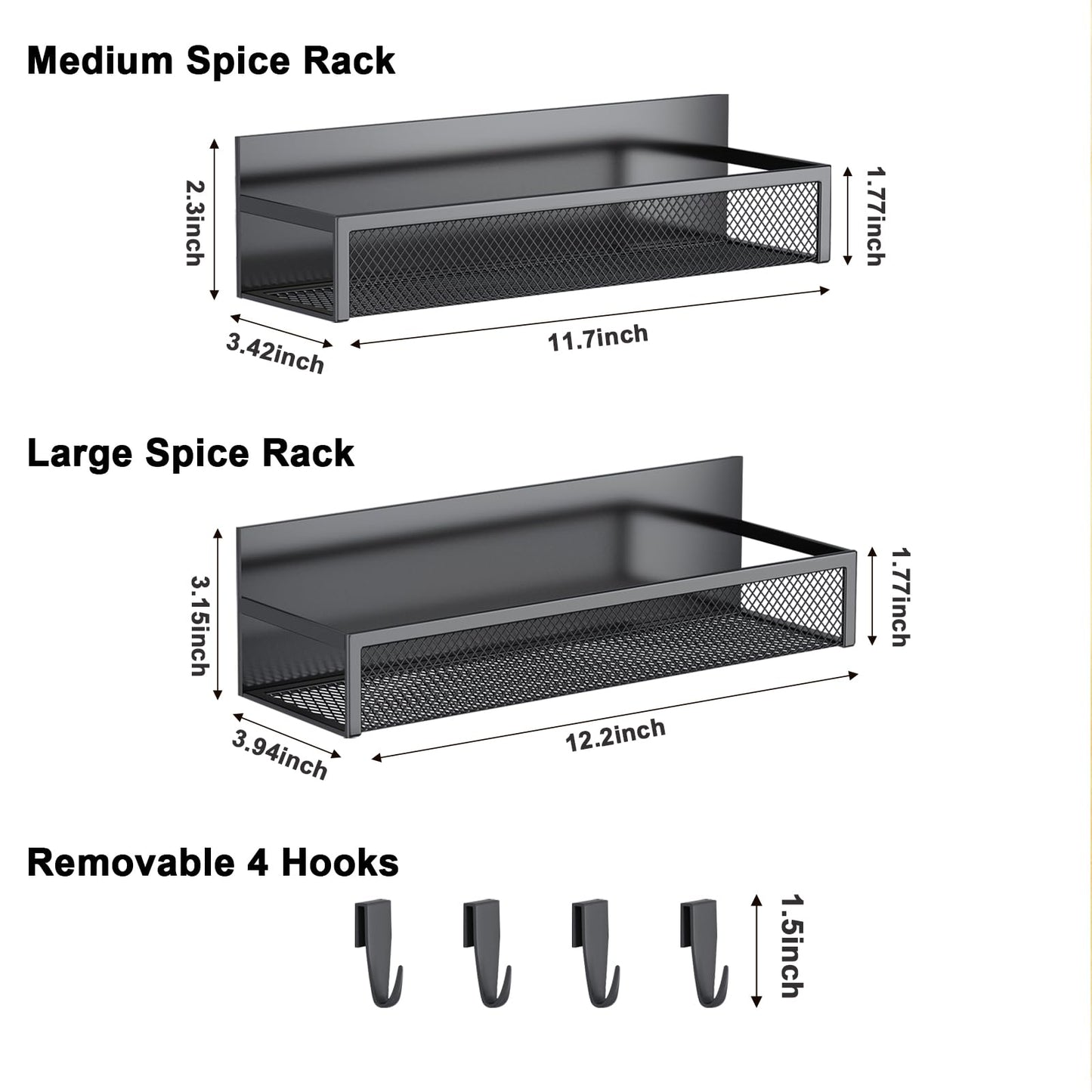 Magnetic Spice Rack for Refrigerator, 6 Pack Magnetic Shelf, Fridge Magnet Organizer with Moveable 12 Hooks, Magnetic Fridge Shelf for Kitchen Organization and Storage (6 Pack)