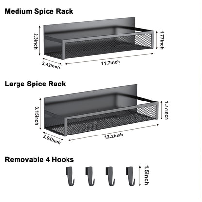 Magnetic Spice Rack for Refrigerator, 6 Pack Magnetic Shelf, Fridge Magnet Organizer with Moveable 12 Hooks, Magnetic Fridge Shelf for Kitchen Organization and Storage (6 Pack)