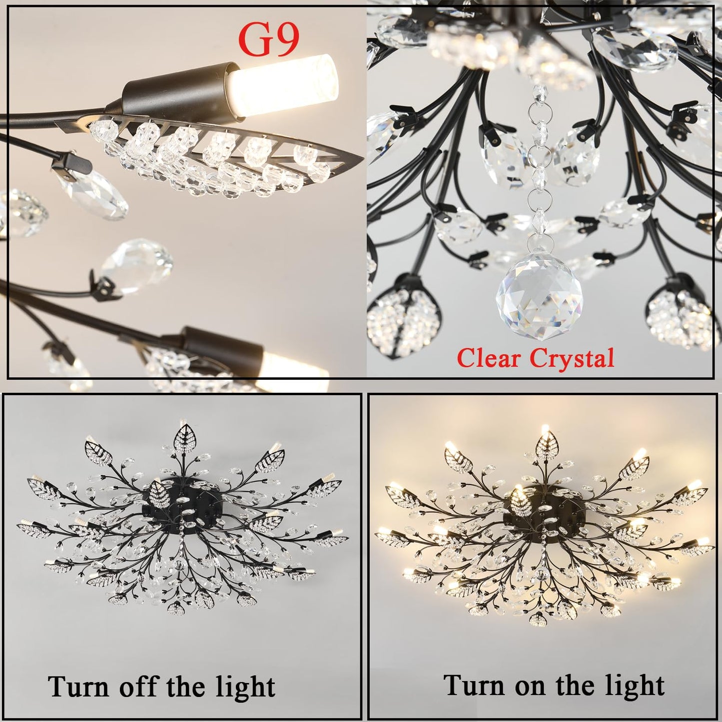 Modern Crystal Ceiling Light Fixture,Semi Flush Mount Chandeliers,Crystal Leaf Ceiling Light, Chandeliers for Dining Room,Living Room,Bedroom (Gold, 12-Lights)