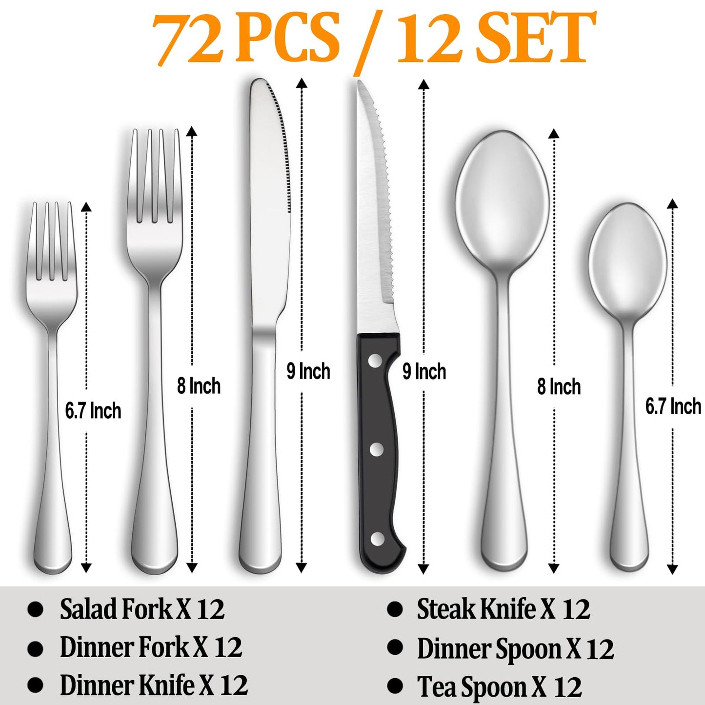 24 Pcs Silverware Set with Steak Knives Service for 4,Stainless Steel Flatware Set,Mirror Polished Cutlery Utensil Set,Home Kitchen Eating Tableware Set,Include Fork Knife Spoon Set,Dishwasher Safe