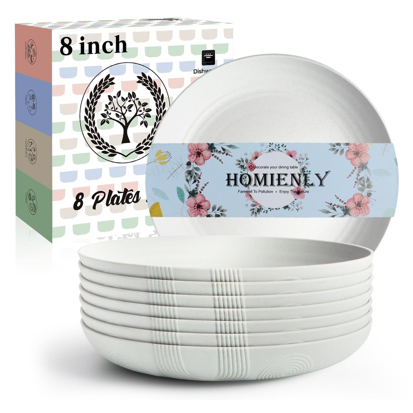 Homienly Wheat Straw Dinner Plates – Unbreakable set of 8