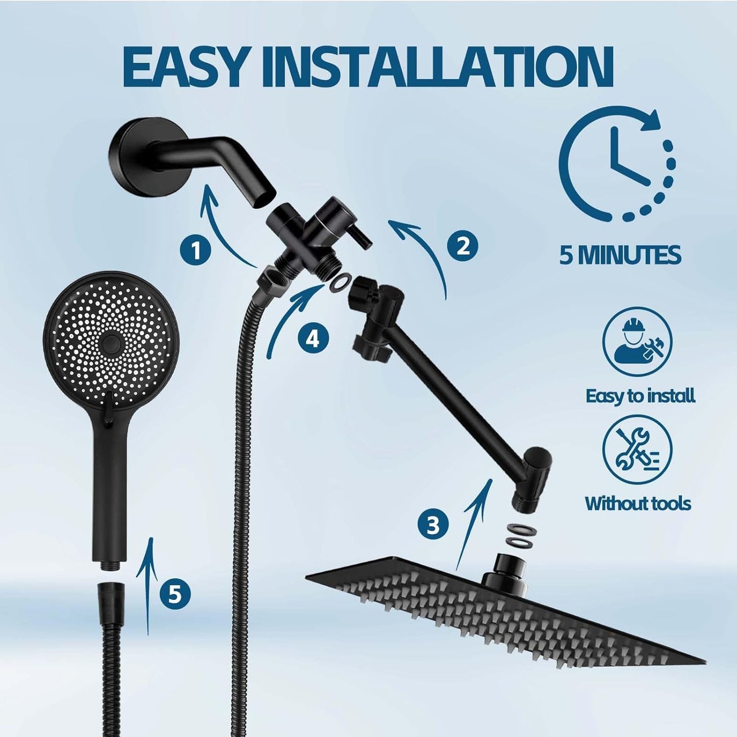 Shower Head,10 Inch Rain Shower Head with Handheld Spray Combo,3 Handheld Water Spray with 60 Inch Long Shower Hose (Sliver)