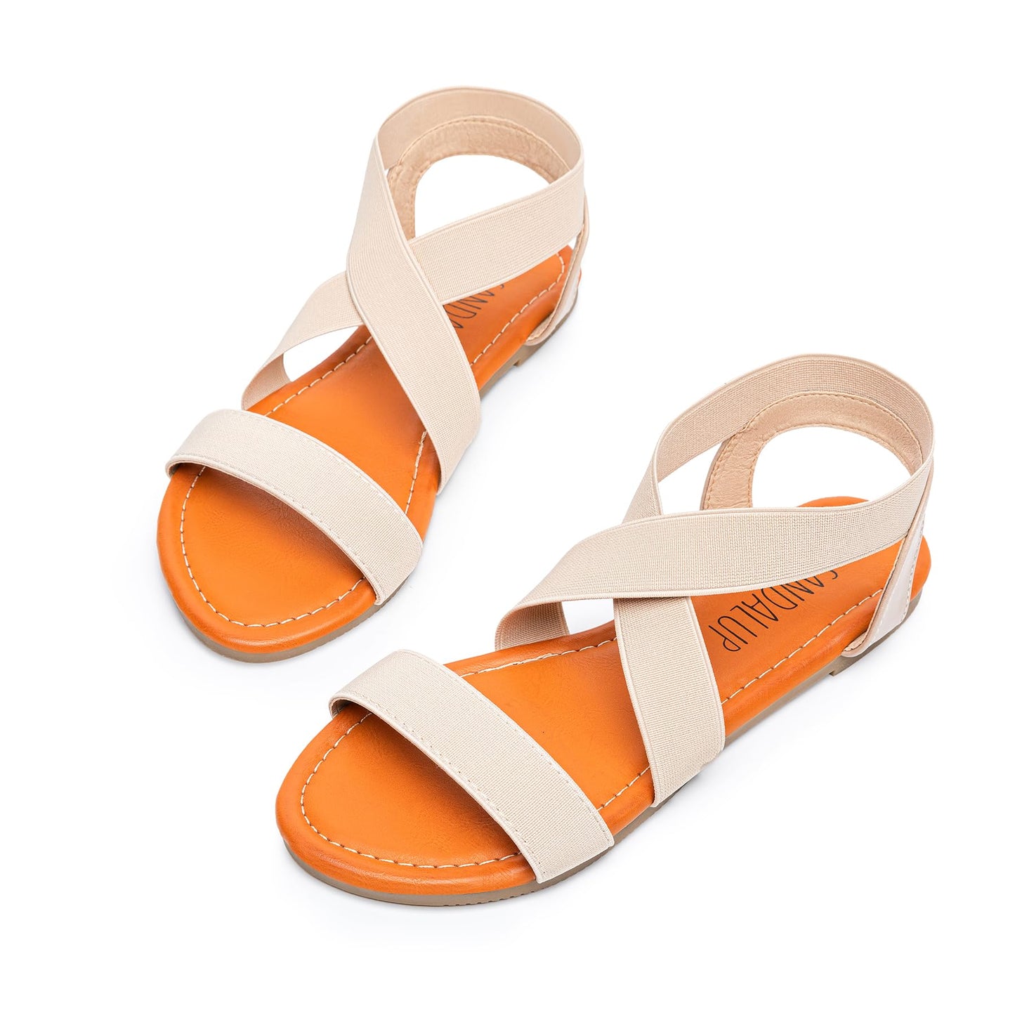 SANDALUP Elastic Ankle Strap Flat Sandals for Women