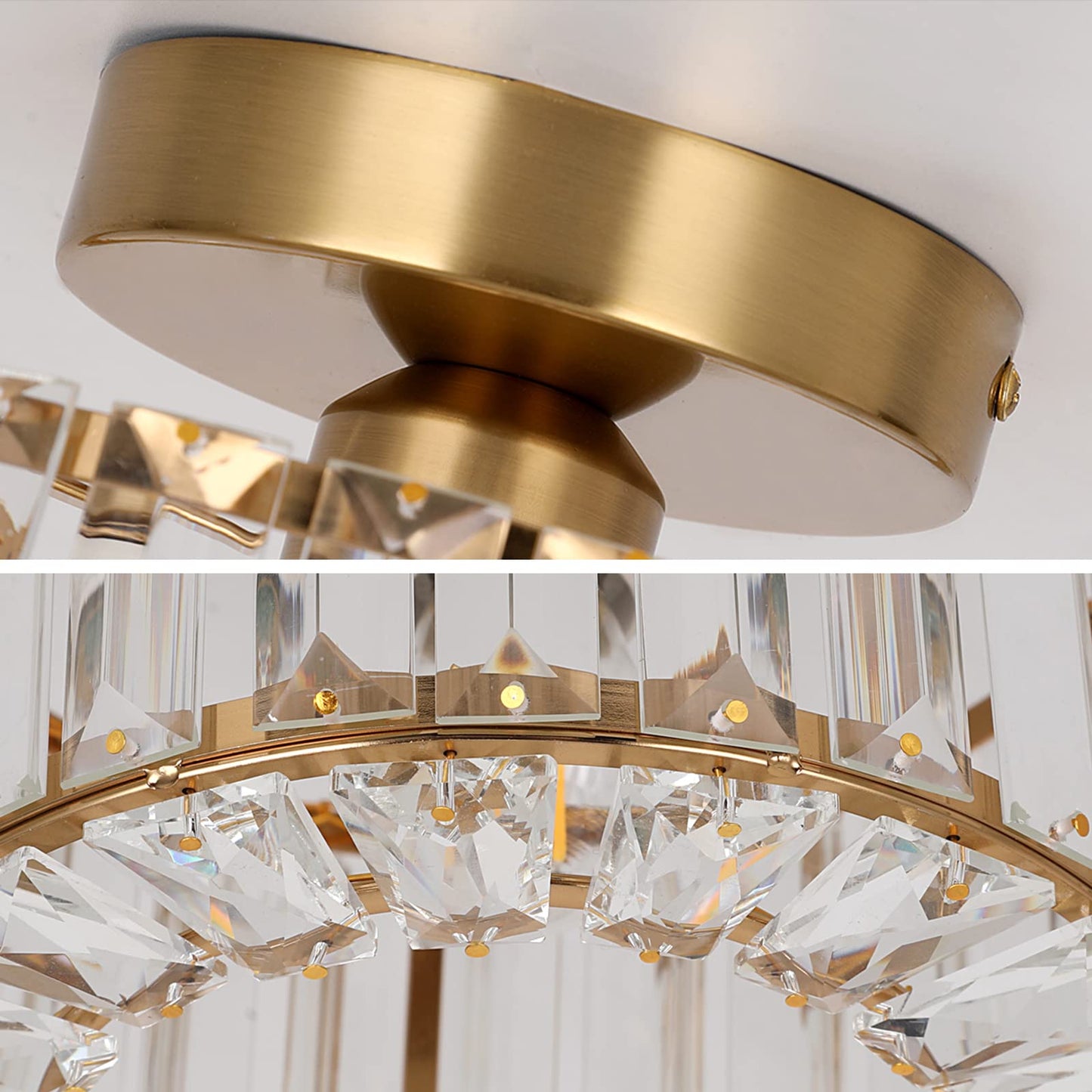 Crystal Ceiling Light Modern Semi Flush Mounted Ceiling Light Fixture Brass Ceiling Chandelier Hallway Light Ceiling Light for Dinning Room,Foyer Living Room Bedroom,Entryway Gold