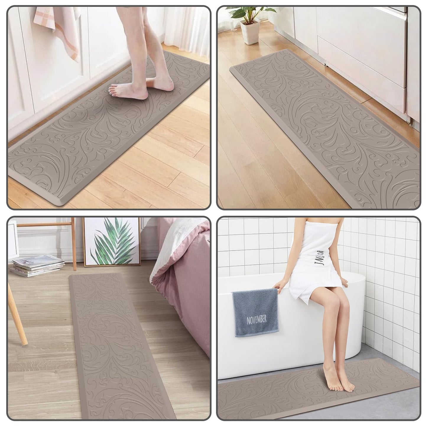 KMAT Tapis de cuisine rembourré anti-fatigue, imperméable, antidérapant, ergonomique, confortable, pour la maison, le bureau, l'évier, la buanderie, le bureau, 43,9 cm (l) x 71,1 cm (L), gris 