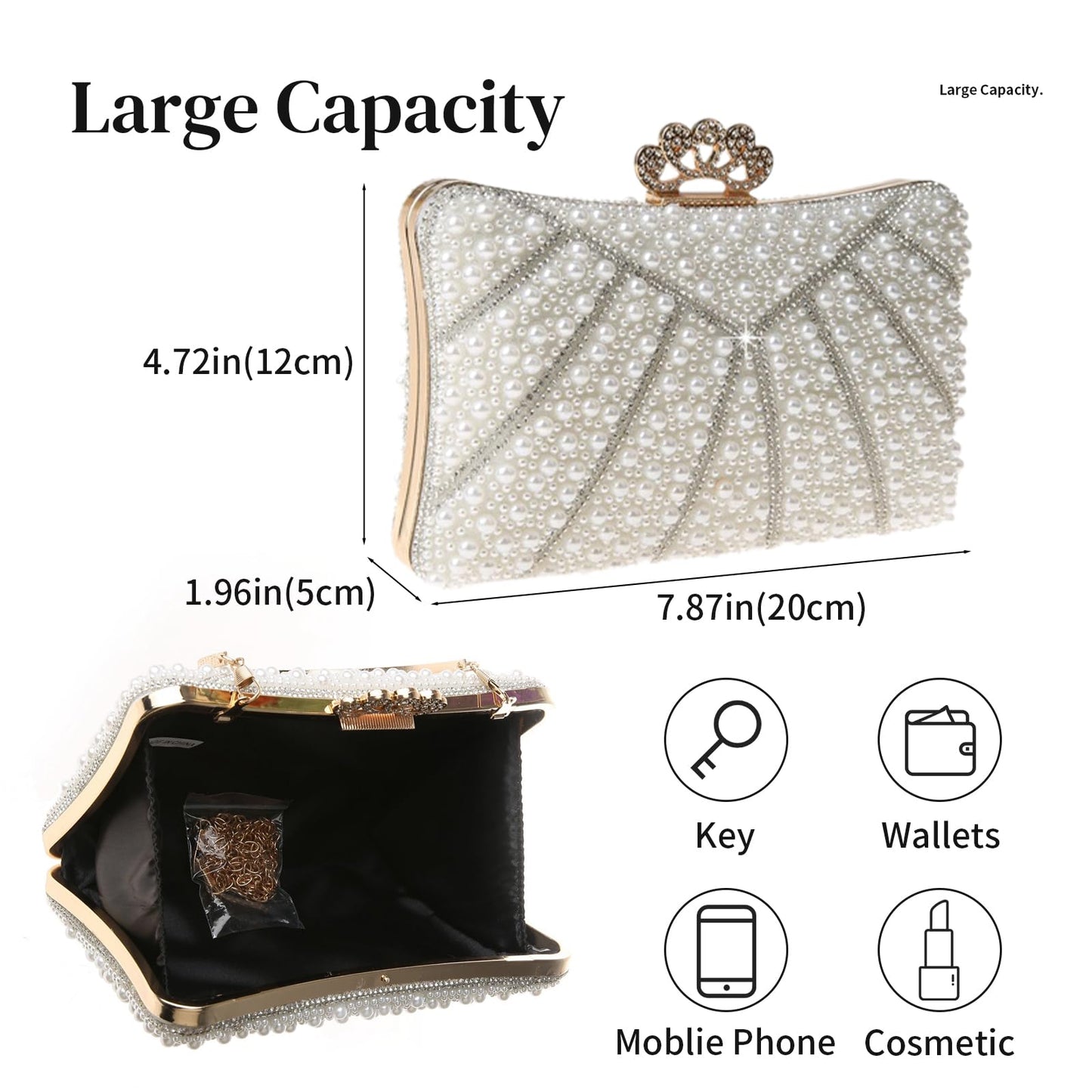 jessie Evening Bags and Clutches, Women's Beaded Evening Handbags Cocktail Prom Bridal Pearl Clutch Purses for Women Wedding