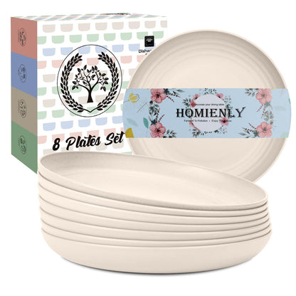 Homienly Wheat Straw Dinner Plates – Unbreakable set of 8