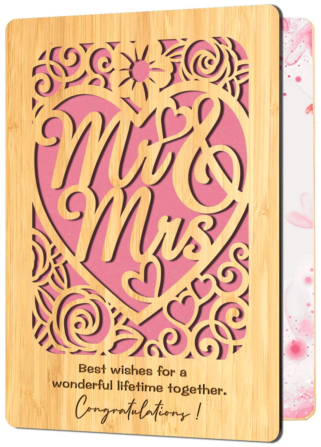 Cartes de vœux en bois de bambou faites à la main avec des cœurs Amour pour femme mari petite amie elle lui amis anniversaire mariage utilisation durable 